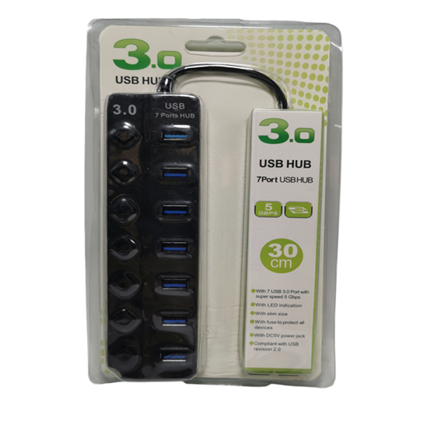 Usb hub 3.0 / 7 θυρών με διακόπτες τροφοδοσίας και προσαρμογέα HQ-7-PORT (15376-116)