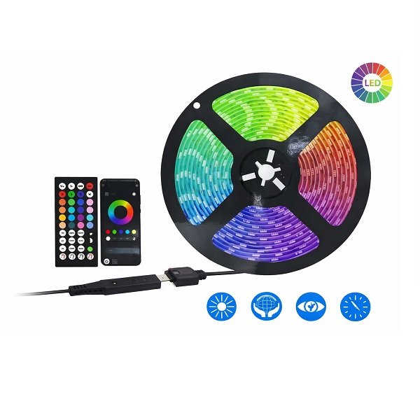 Ταινία LED RGB 5m με Τηλεχειριστήριο & Τροφοδοτικό 220V (RZ-209)