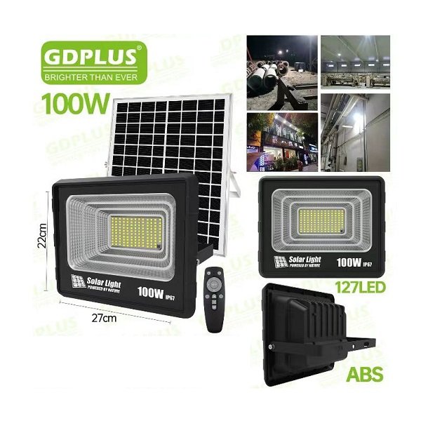 Ηλιακός Προβολέας LED 100W IP67 με πάνελ, Τηλεχειρισμό & Χρονοδιακόπτη (GD-100H)