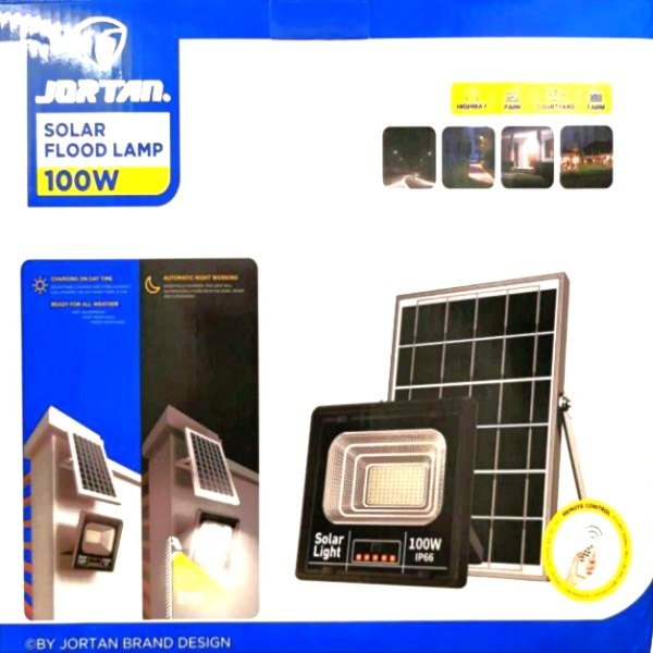Ηλιακός Προβολέας LED 100W IP66 με πάνελ, Τηλεχειρισμό και Χρονοδιακόπτη (JT-910091-YY100W)