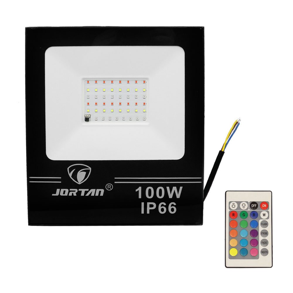 LED Αδιάβροχος Προβολέας 100W 48 SMD 4000LM RGB IP66 με Ασύρματο Τηλεχειριστήριο (JORTAN-TP100WRGB)