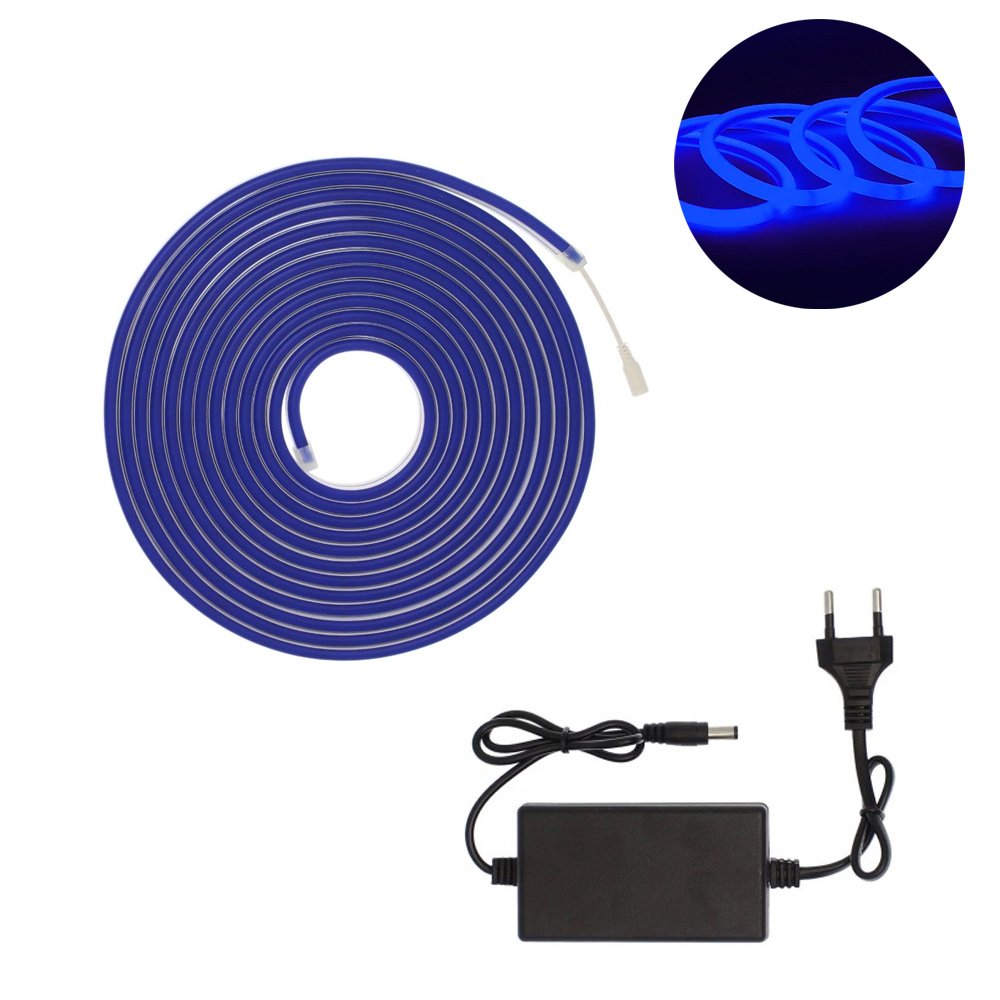 Αδιάβροχη LED Ταινία Neon 12V 5m με Τροφοδοτικό Μπλε IP65 (RZ-0023)