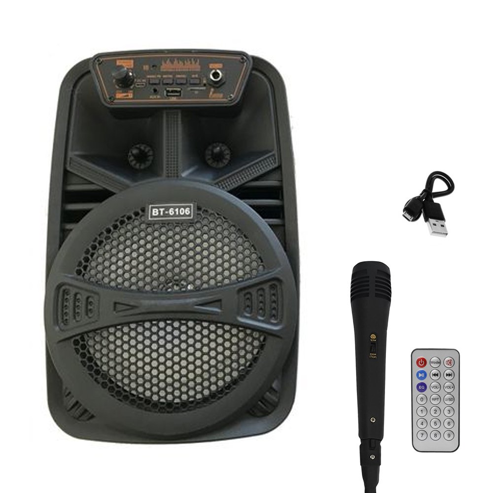 Σύστημα Karaoke 6.5″ Bluetooth με Ενσύρματο Μικρόφωνο και FM, USB, AUX, TF Μαύρο (BT-6106)