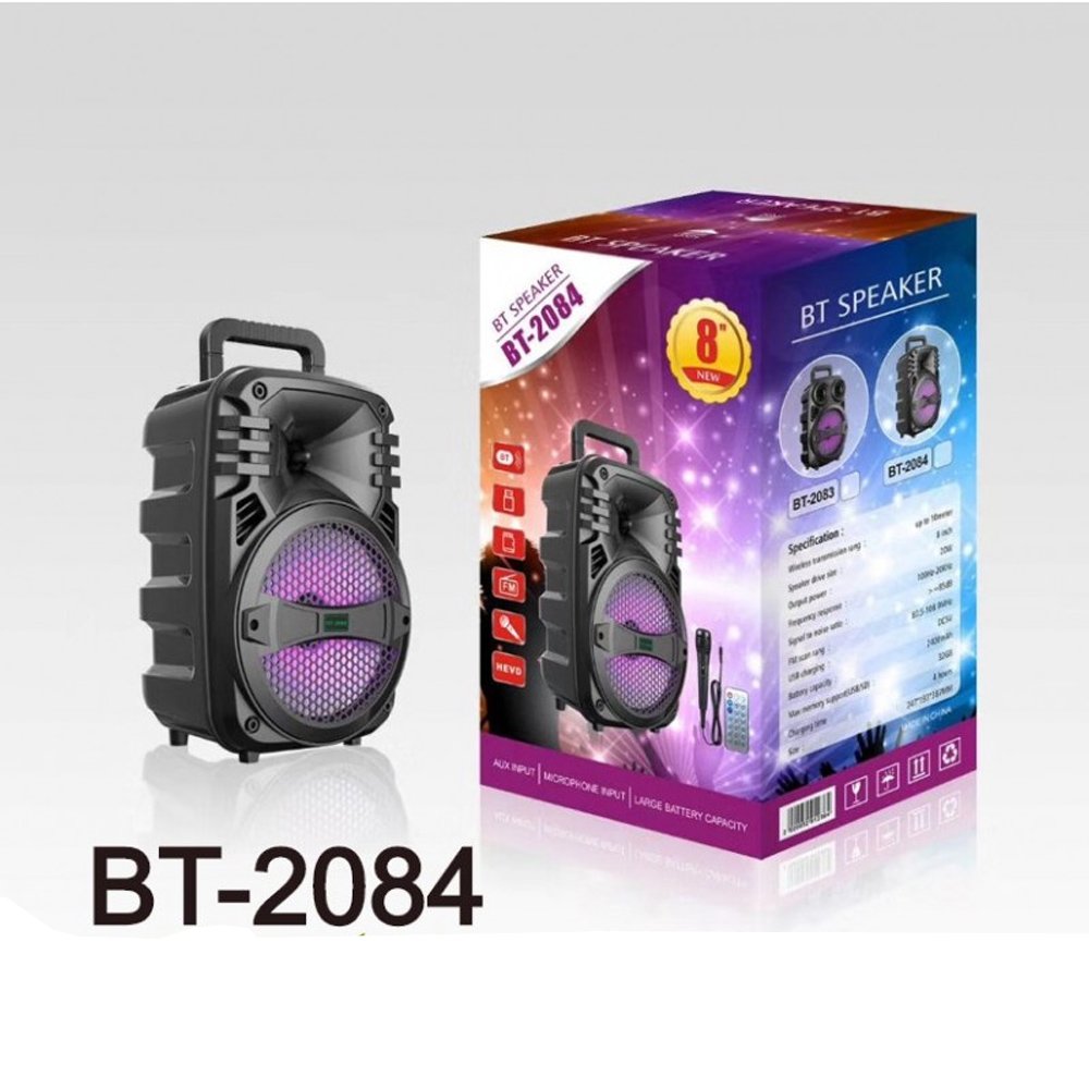 Σύστημα Karaoke 8″ Bluetooth με Ενσύρματο Μικρόφωνο και FM, USB, AUX, TF Μαύρο (BT-2084)