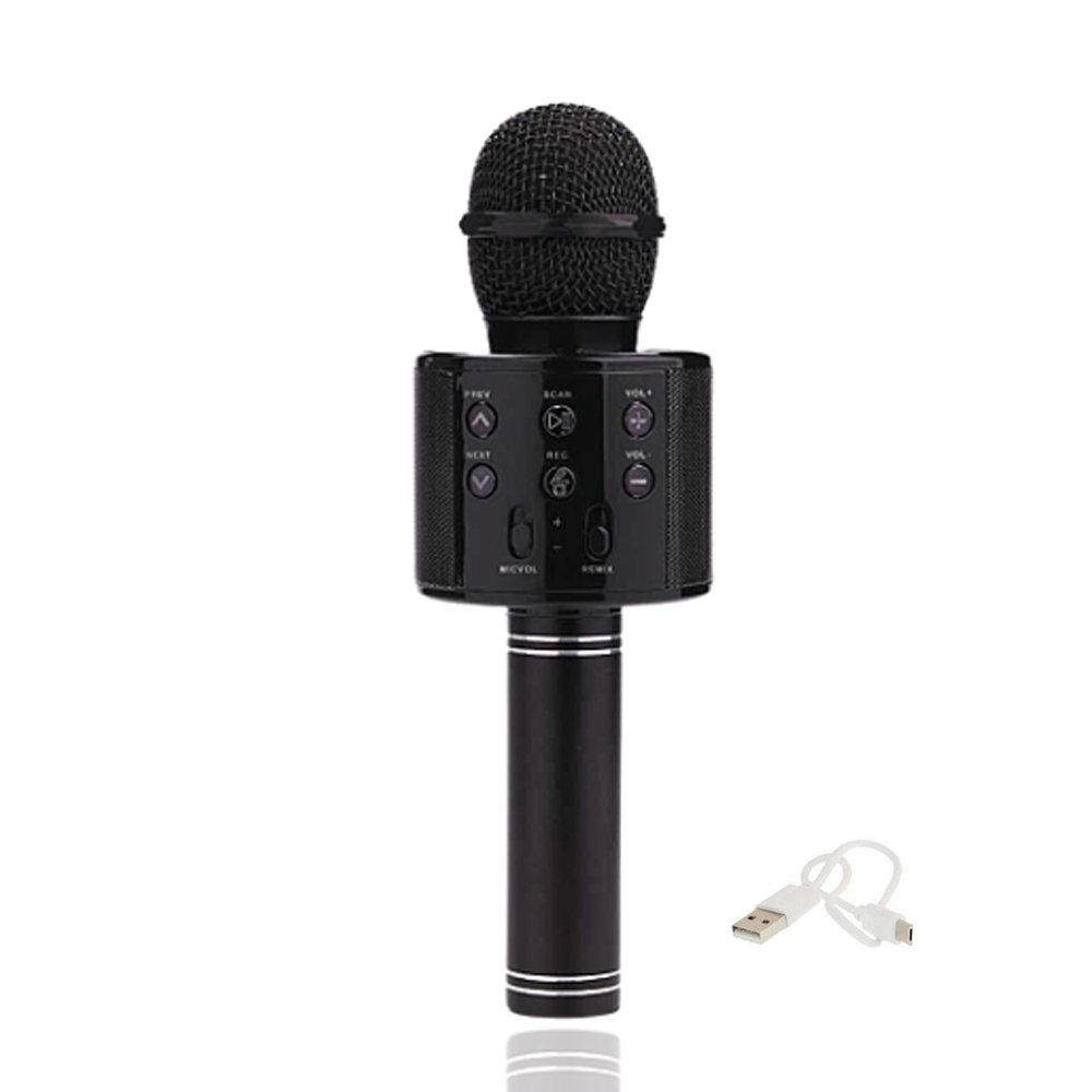 Αυτόνομο Ασύρματο Μικρόφωνο Karaoke με Ηχείο και Λειτουργία Εγγραφής Φωνής Μαύρο (WS-858)