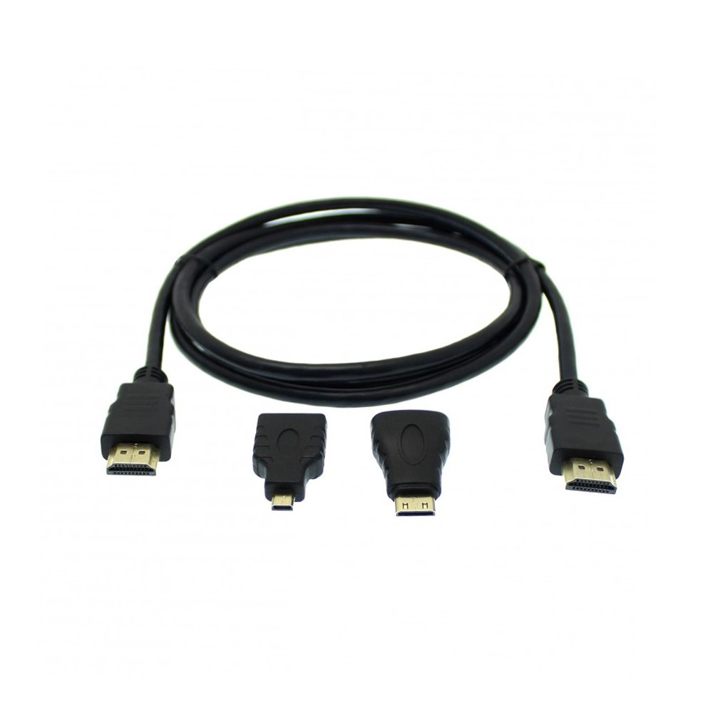 Καλώδιο HDMI 1.5m 1.4V, 3D με Αντάπτορες Mini HDMI και Micro HDMI Μαύρο (YWX-3X1)