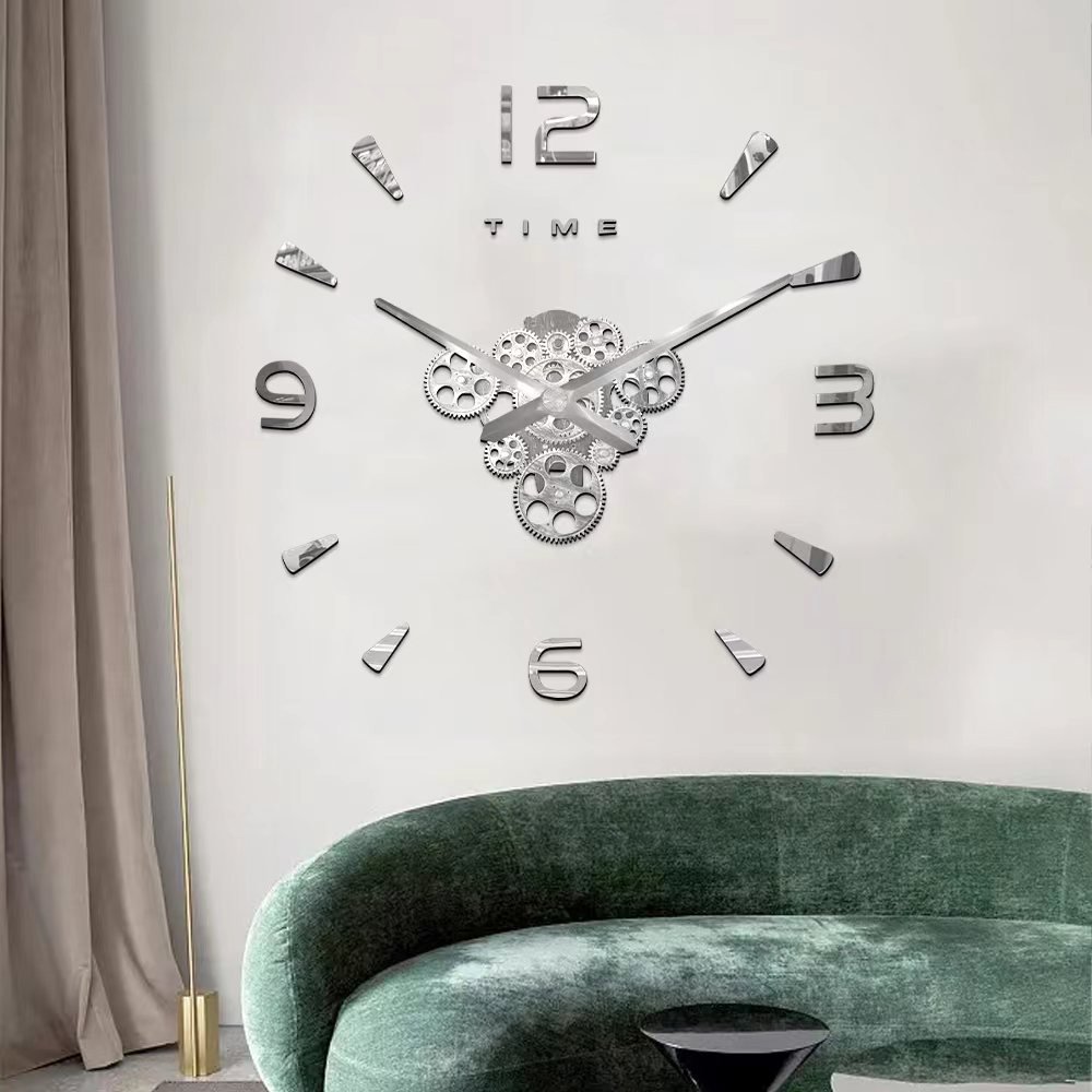 Ρολόι Τοίχου Αυτοκόλλητο 3D DIY 60-120cm Γκρι (ZH03410)