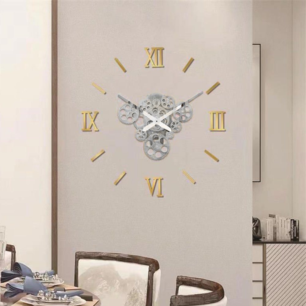 Ρολόι Τοίχου Αυτοκόλλητο 3D DIY 60-120cm ZH1743 Γκρι Χρυσό