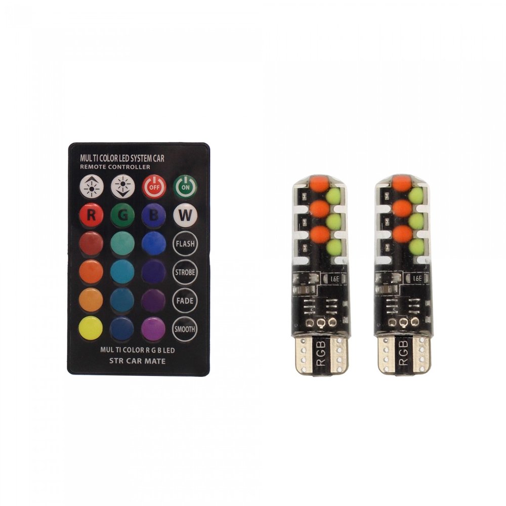 LED T10 Λάμπες Αυτοκινήτου 12V RGB με Χειριστήριο Σετ 2τμχ (XM-17)