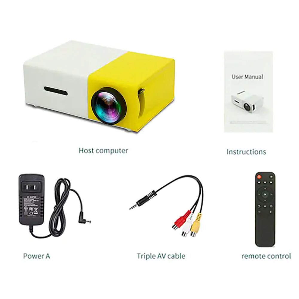 Mini Projector LED Full HD με Χειριστήριο και Ενσωματωμένο Ηχείο HDMI – AV – USB – Micro SD Κίτρινο (YG-300)