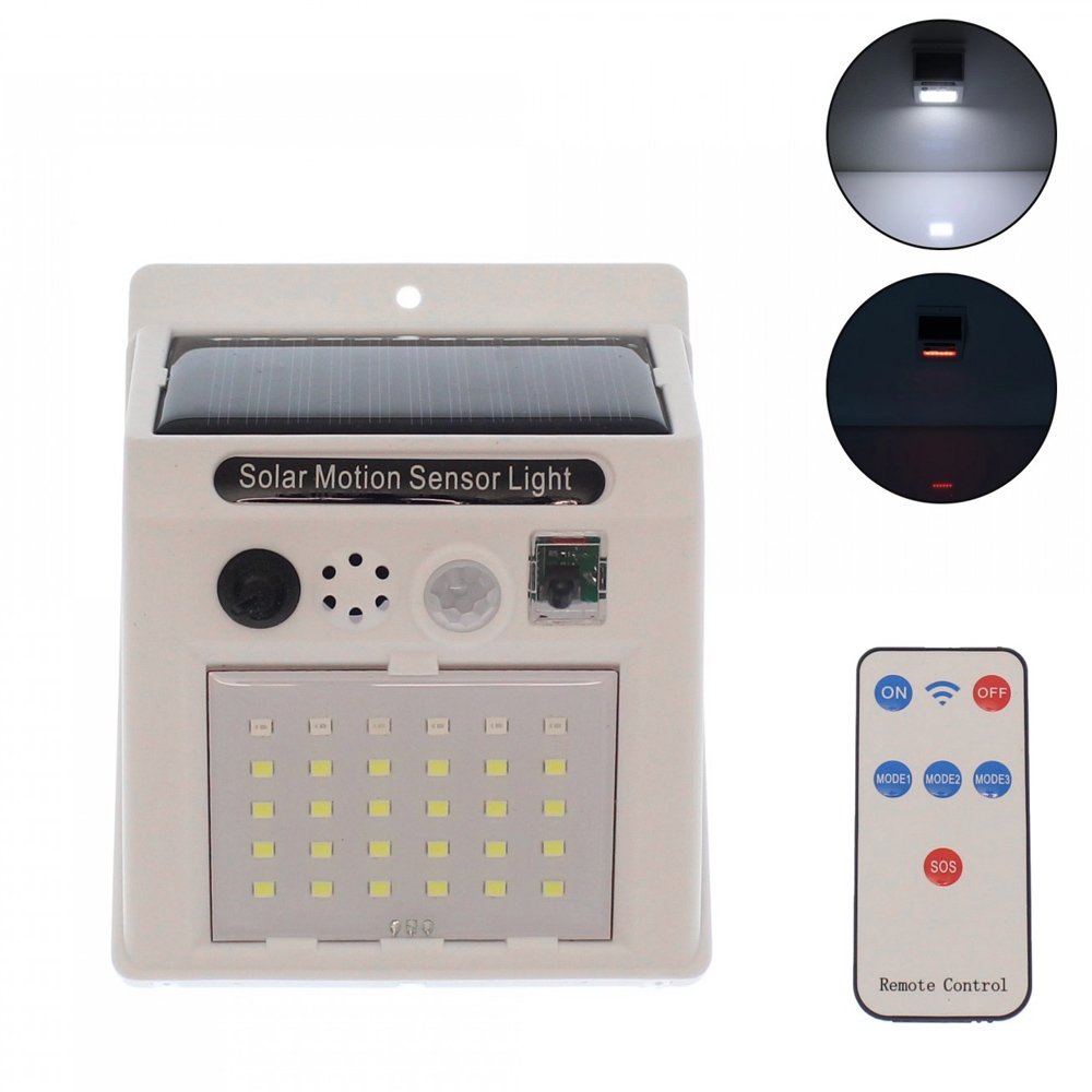 LED Ηλιακό Φωτιστικό 30 SMD IP65 με Αισθητήρα Κίνησης και Συναγερμό Λευκό (BK-666)