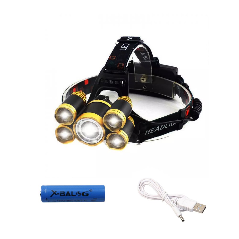 LED Επαναφορτιζόμενος Φακός Κεφαλής 4 XPE + 1 T6 με 4 Λειτουργίες Φωτισμού (BL-XQ-72-5)