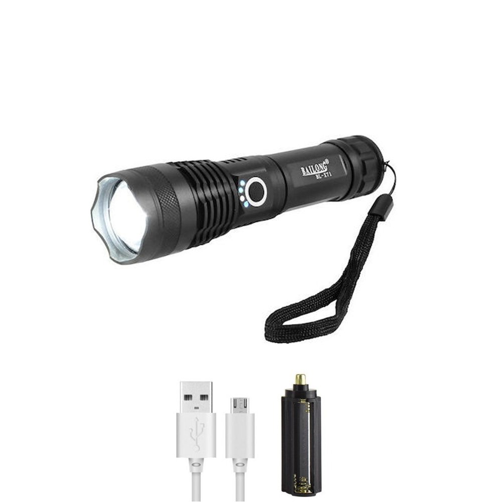 LED Επαναφορτιζόμενος Φακός USB 5V Ψυχρό Λευκό 6000K με 5 Λειτουργίες Φωτισμού P50 (BL-X71-P50)