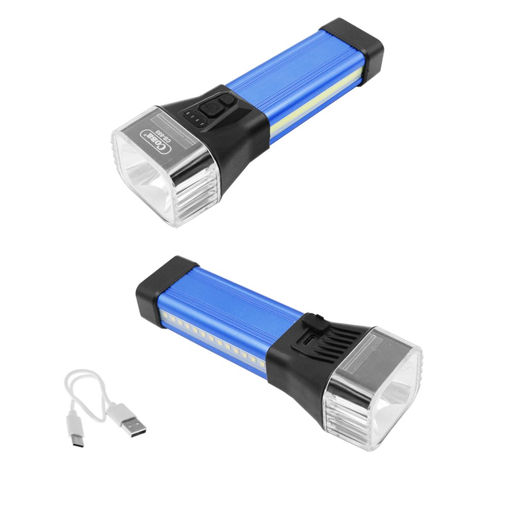 LED Επαναφορτιζόμενος Διπλός Φακός USB 5V Ψυχρό Λευκό – Θερμό Λευκό με 6 Λειτουργίες Φωτισμού Μπλε (CB-888)