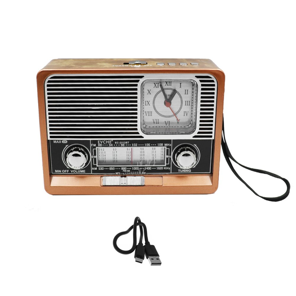 Φορητό Ηχείο Bluetooth με Ραδιόφωνο – Φως LED και Ρολόι FM/TF/USB Καφέ (EC-2113BT)