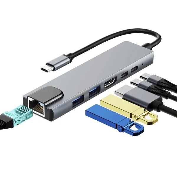 Μετατροπέας 6 σε 1 Type-C Σε LAN Με 2 Θύρες USB-3.0 2 Θύρες Type-C 1 Θύρα HDTV (A-011)