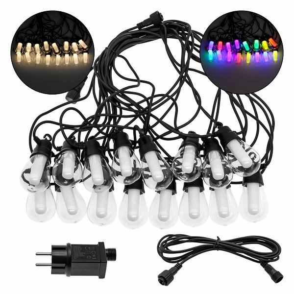 LED Αδιάβροχη Γιρλάντα 220V με 16 Λάμπες 15m RGB/Θερμό Λευκό, 9 Λειτουργίες (RZ-212)