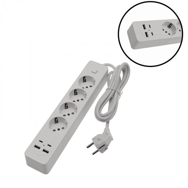 Πολύμπριζο 4 Θέσεων με Διακόπτη 2 θύρες USB 2 θύρες TYPE-C με καλώδιο 2μ. (OG2204)
