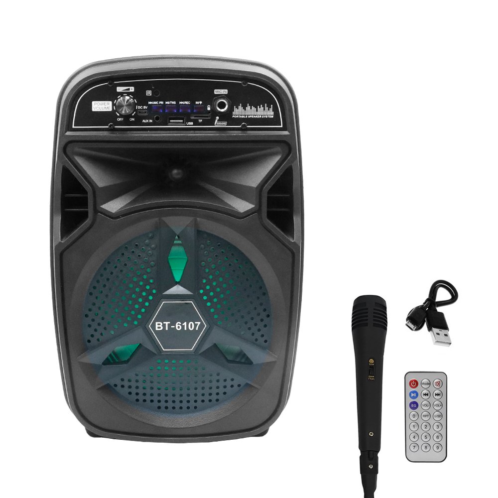 Σύστημα Karaoke 6.5″ 15W Bluetooth με Ενσύρματο Μικρόφωνο και FM, USB, AUX, TF Μαύρο (BT-6107)