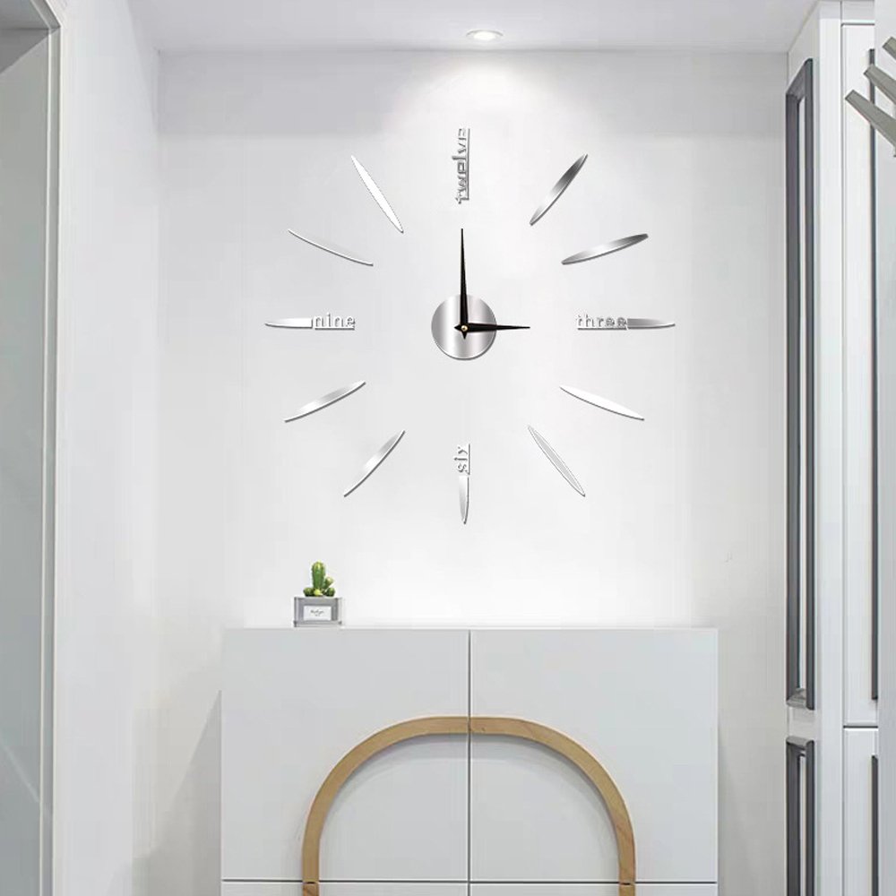 Ρολόι Τοίχου Αυτοκόλλητο 3D DIY 60-120cm Ασημί (ZH01210)