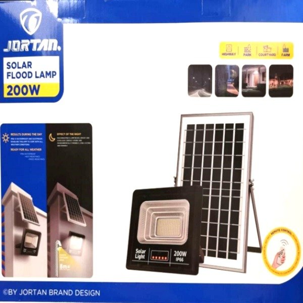 Ηλιακός Προβολέας LED 200W IP66 με πάνελ, Τηλεχειρισμό και Χρονοδιακόπτη (JT-910091-YY200W)
