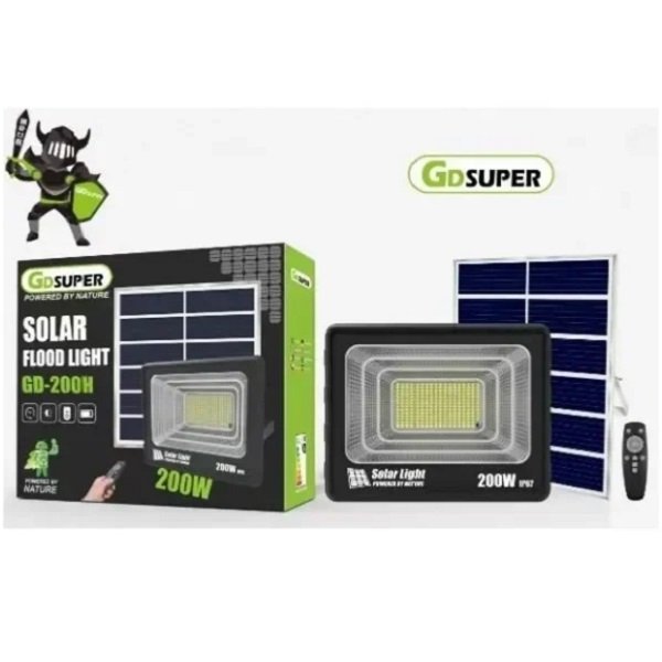 Ηλιακός Προβολέας LED 200W IP67 με πάνελ, Τηλεχειρισμό & Χρονοδιακόπτη (GD-200H)