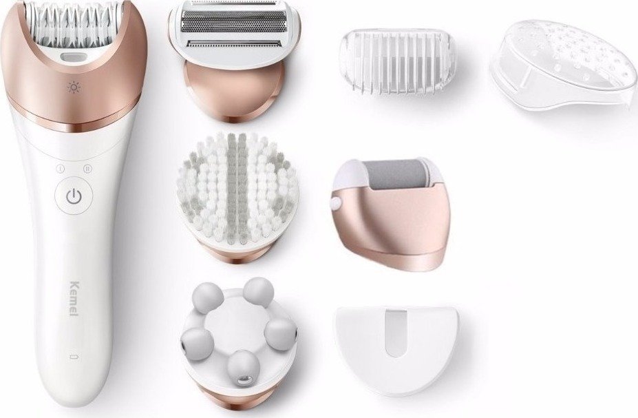 Επαναφορτιζόμενο Σετ Αποτρίχωσης Epilator για Σώμα Kemei Λευκό-Ροζ (KM-8001)