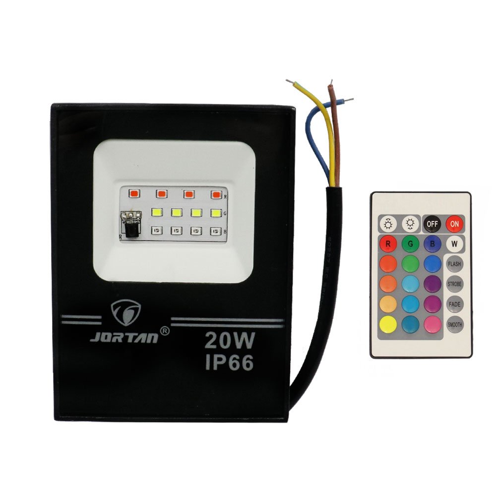 LED Αδιάβροχος Προβολέας 20W 12 SMD 1000LM RGB IP66 με Ασύρματο Τηλεχειριστήριο (JORTAN-TP20WRGB)