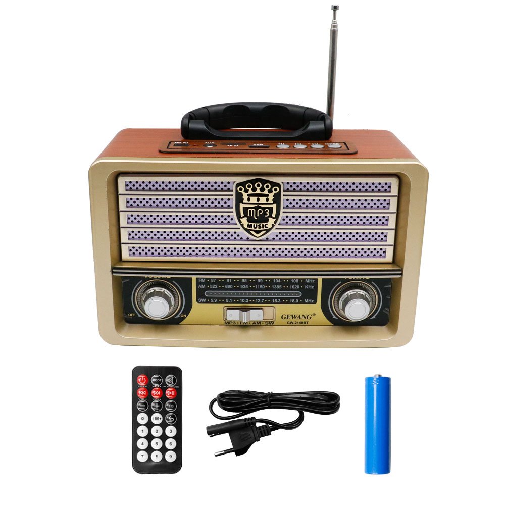 Φορητό Ασύρματο Ηχείο Bluetooth FM/USB/TF/AUX 10W με Τηλεχειριστήριο GEWANG Καφέ (GW-2140BT)