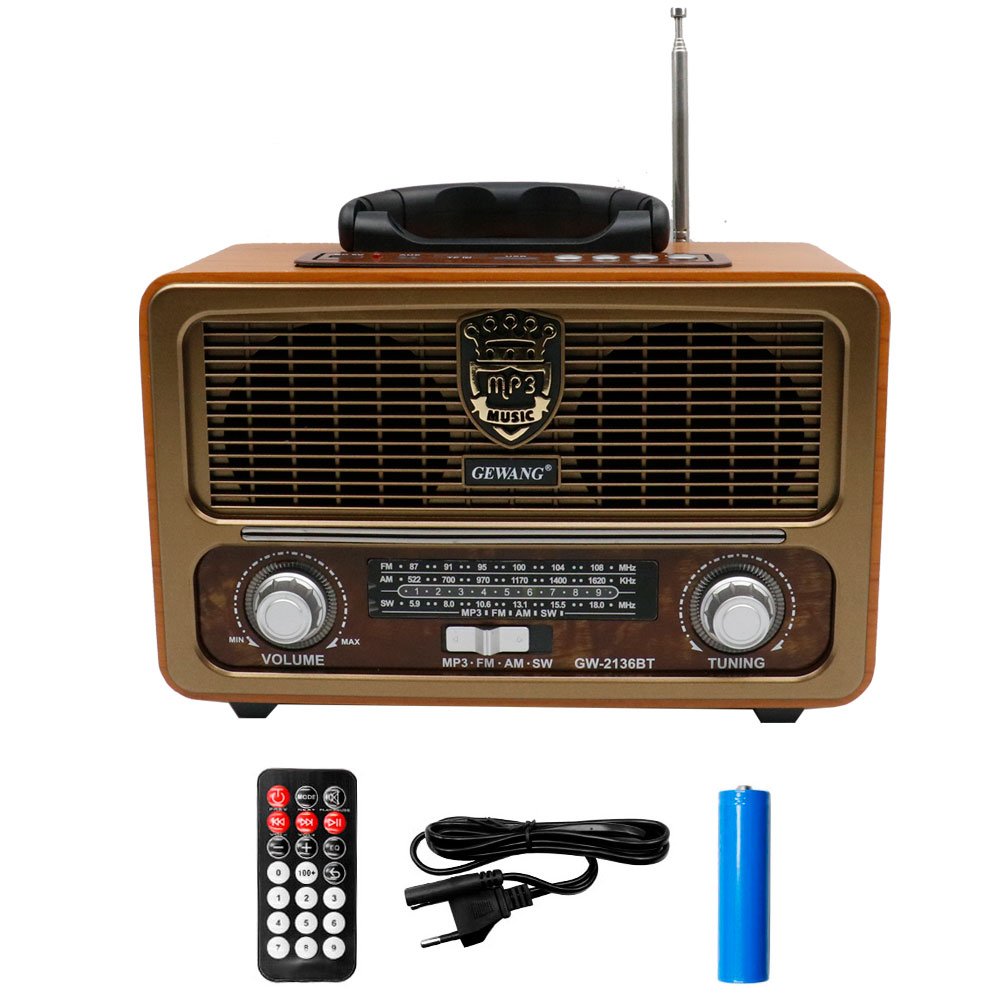 Φορητό Ασύρματο Ηχείο Bluetooth FM/USB/TF/AUX 10W με Τηλεχειριστήριο GEWANG Καφέ (GW-2136BT)