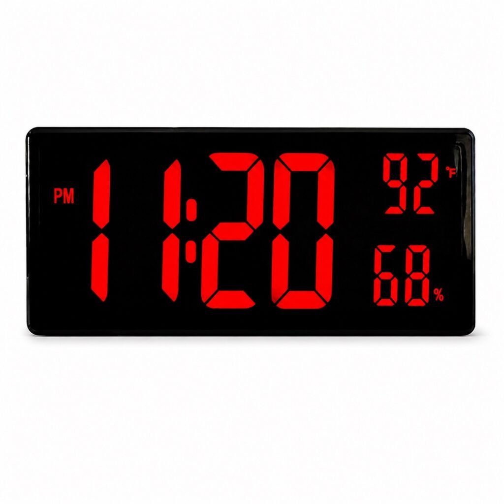 Μεγάλο ψηφιακό ρολόι τοίχου LED 17,2″, ενσωματωμένος αισθητήρας θερμοκρασίας/υγρασίας με τηλεχειρισμό 16961-3810L Κόκκινο