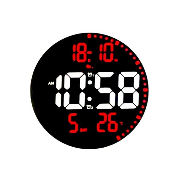 Ψηφιακό LED ρολόι τοίχου 25.5cm με τηλεχειριστήριο, δευτερέυουσα οθόνη, ενδείξεις ημερομηνίας, θερμοκρασίας, υγρασίας, ξυπνητήρι 16961-2560 Κόκκινα-Λευκά ψηφία