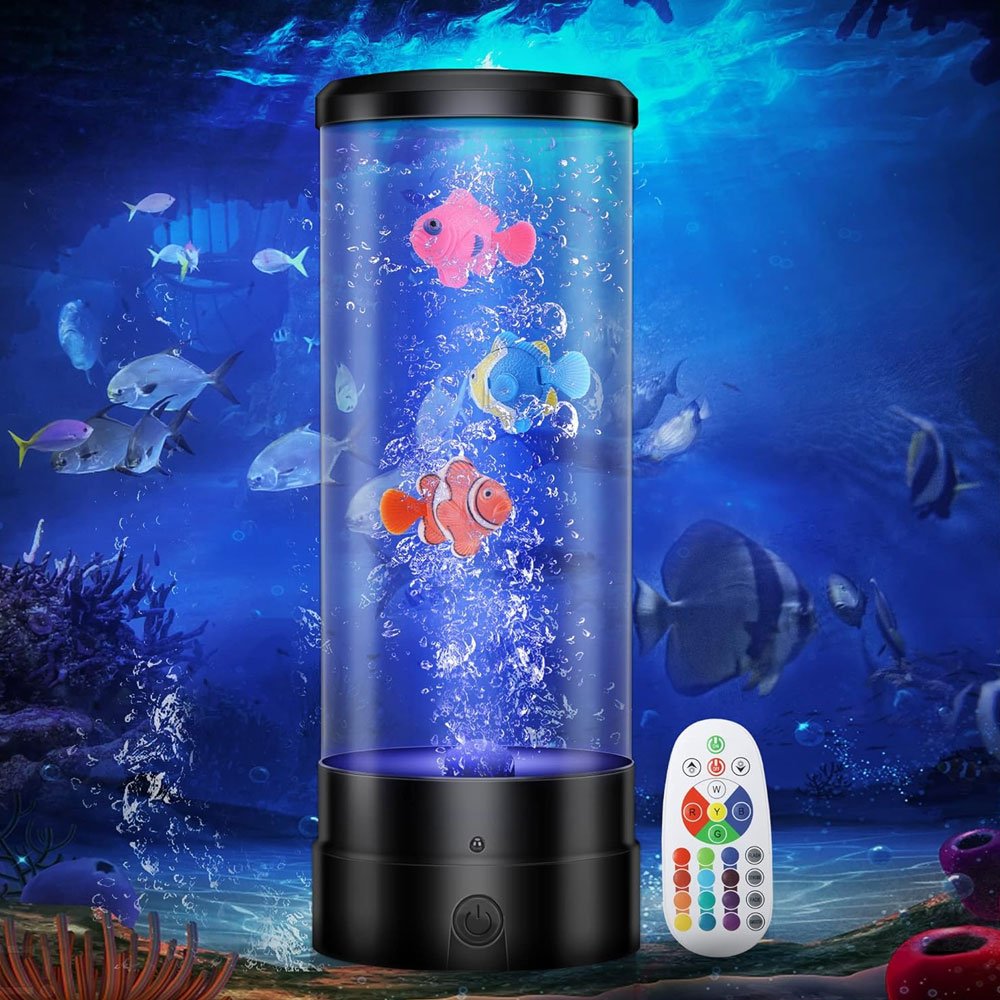 LED Επιτραπέζιο Επαναφορτιζόμενο Φωτιστικό USB με Ενυδρείο και Τηλεκοντρόλ για Εναλλαγή RGB Φωτισμού Μαύρο (BH1004)