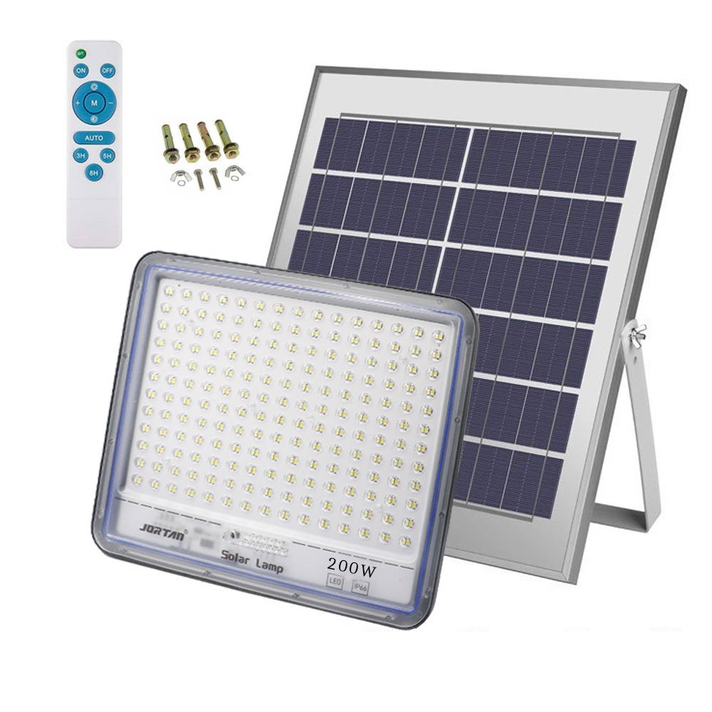 LED Αδιάβροχος Ηλιακός Προβολέας 200W 9000LM με Πάνελ και Τηλεχειριστήριο Jortan (JT-BS200W)