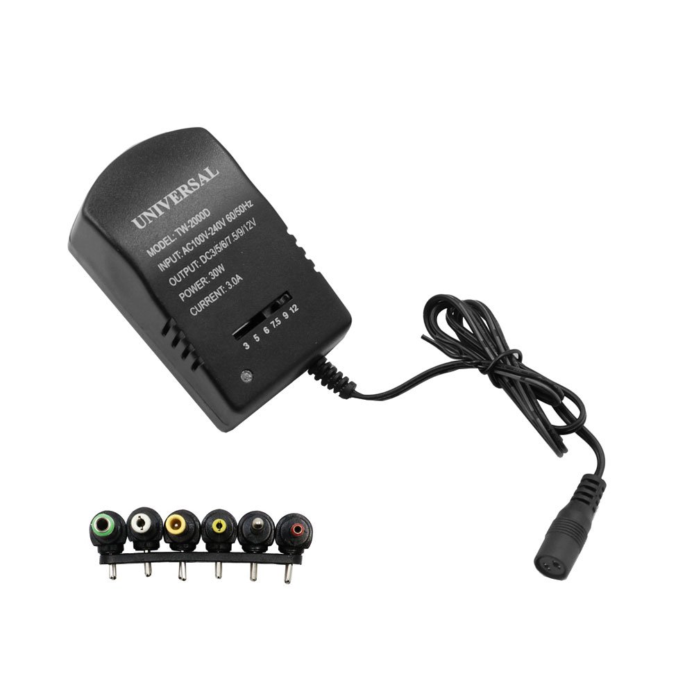 Universal Τροφοδοτικό με 6 Βύσματα 220V AC σε DC 3 – 12V 3A 30W 3.0A Μαύρος (TW-2000D)