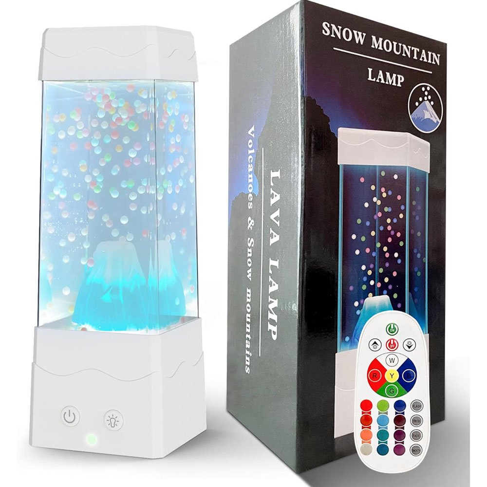 LED Επιτραπέζιο Επαναφορτιζόμενο Φωτιστικό USB με Χιονισμένο Ηφαίστειο και Τηλεκοντρόλ για Εναλλαγή RGB Φωτισμού Λευκό (BH1001)