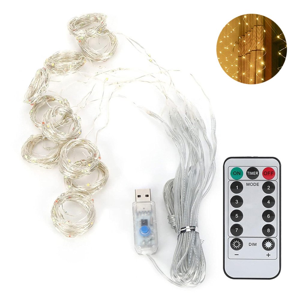 LED Λαμπάκια Κουρτίνα USB σε Σειρά 3mx3m με Θερμό Λευκό Φωτισμό – Ασημί Καλώδιο – 8 Λειτουργίες – Dimmable (BX-017)