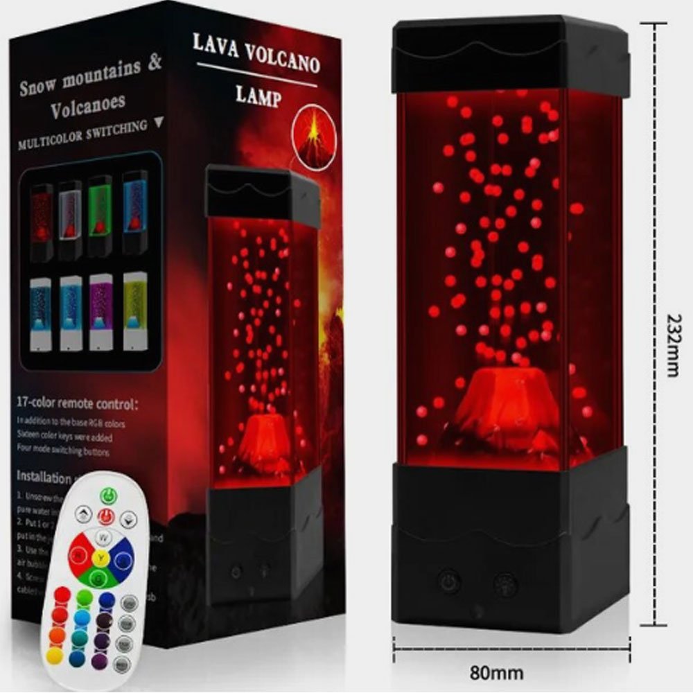 LED Επιτραπέζιο Επαναφορτιζόμενο Φωτιστικό USB με Ηφαίστειο και Τηλεκοντρόλ για Εναλλαγή RGB Φωτισμού Μαύρο (BH1002)