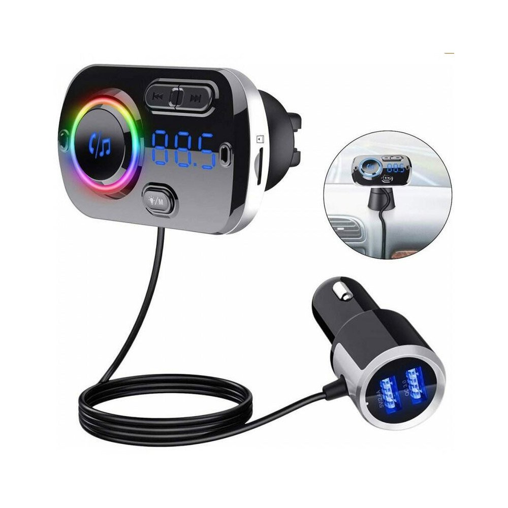 FM Transmitter με Βολτόμετρο 12V-24V – AUX – TF – Οθόνη LCD – 2 Θύρες USB με RGB Φωτισμό Μαύρο (BC49BQ)