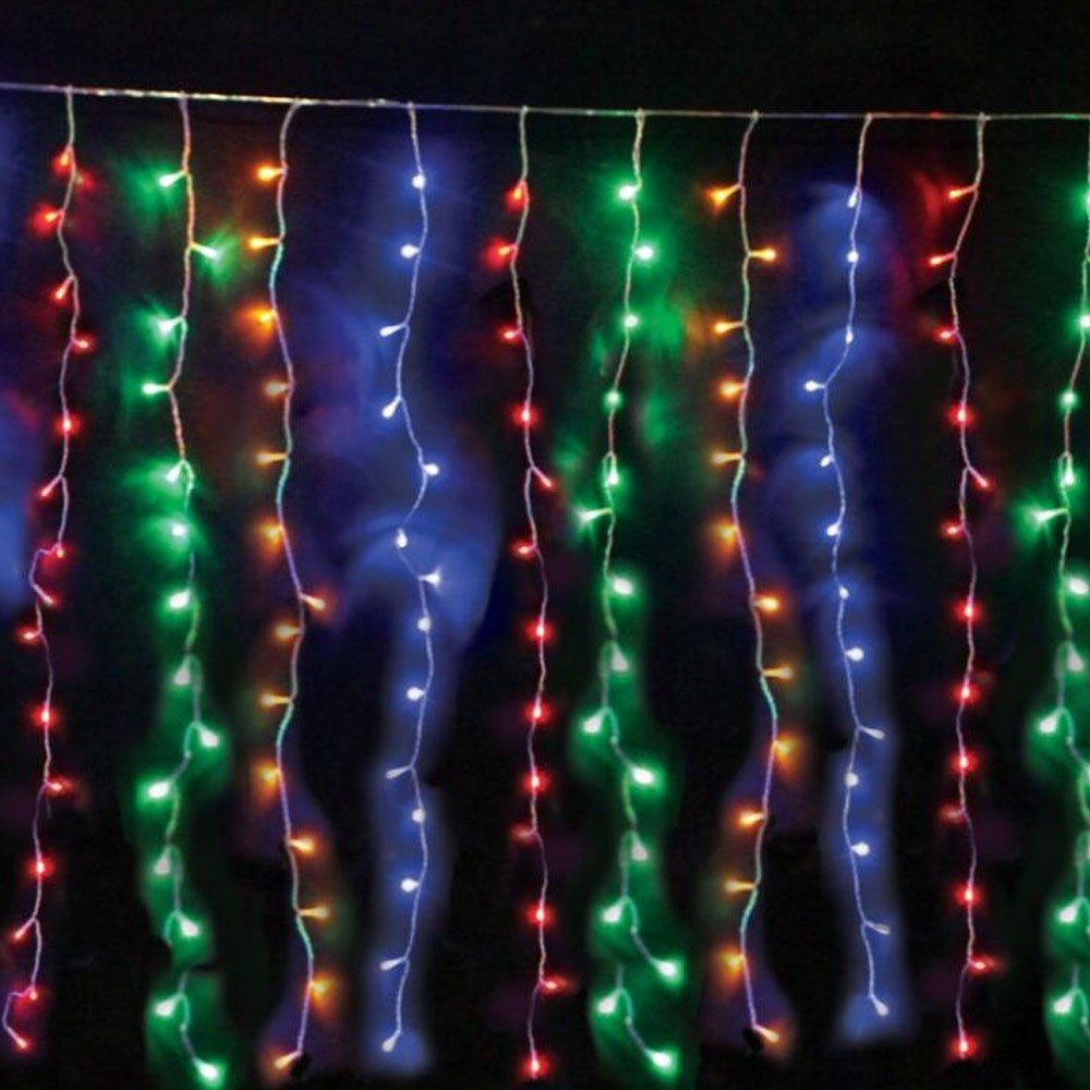 LED Λαμπάκια Κουρτίνα 3m x 3m 220V σε Σειρά με 8 Προγράμματα και Διάφανο Καλώδιο σε RGB Φωτισμό (BX-016)
