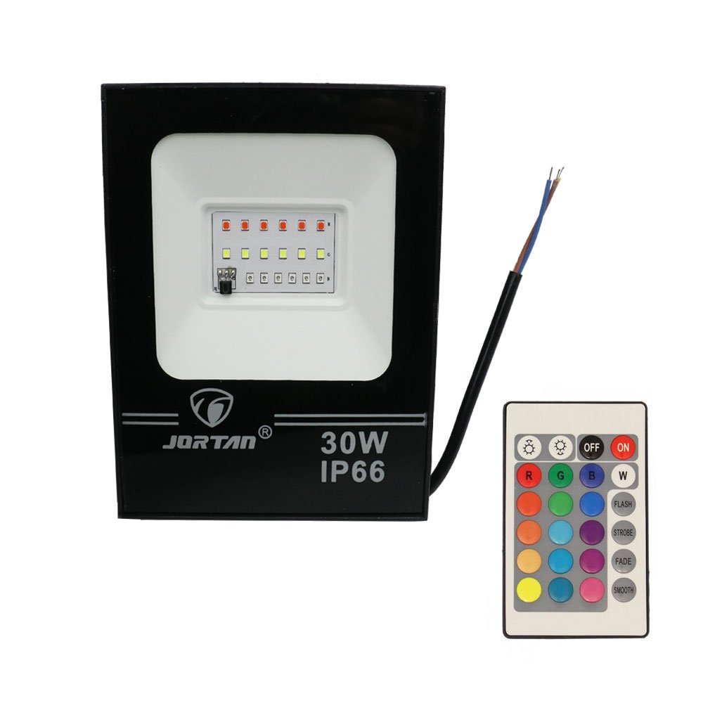 LED Αδιάβροχος Προβολέας 30W 18 SMD 1500LM RGB IP66 με Ασύρματο Τηλεχειριστήριο (JORTAN-TP30W)