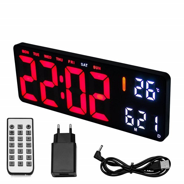 Ψηφιακό LED Ρολόι 35 x 3.2 x 13cm, Ξυπνητήρι, Θερμόμετρο, Συγχρονισμό Bluetooth και Τηλεχειριστήριο με Διπλό Φωτισμό Κόκκινο-Λευκό (16961-3628)