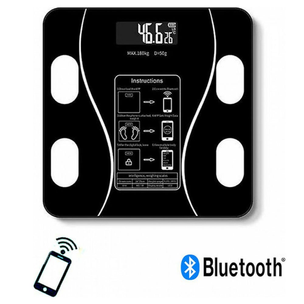Γυάλινη Ψηφιακή Ζυγαριά Bluetooth για Βάρος, Λιπομέτρηση και Δείκτη Μάζας Σώματος έως 180kg Μαύρη (2017A)
