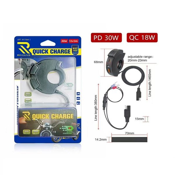 Φορτιστής Τιμονιού Μοτοσυκλέτας PD 30W QC 18W 12-24V (W17644-2)
