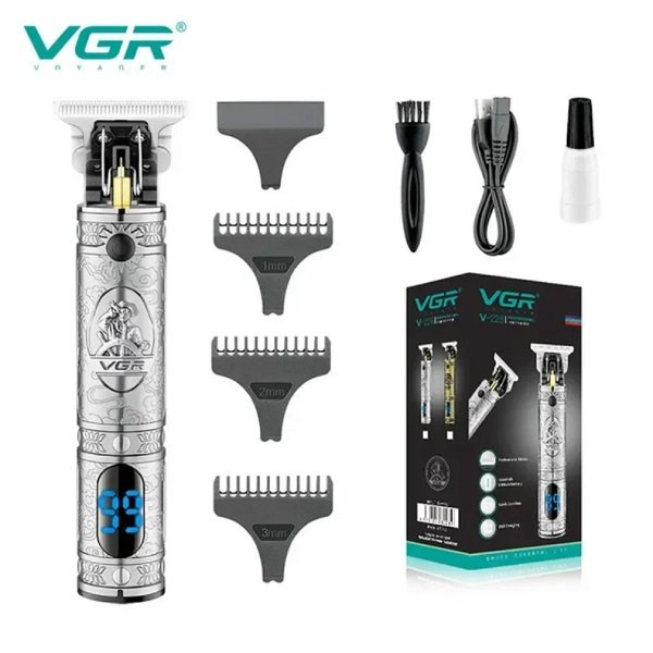 Κουρευτική – Ξυριστική Μηχανή και Trimmer VGR με LED, Ασημί (V-228)