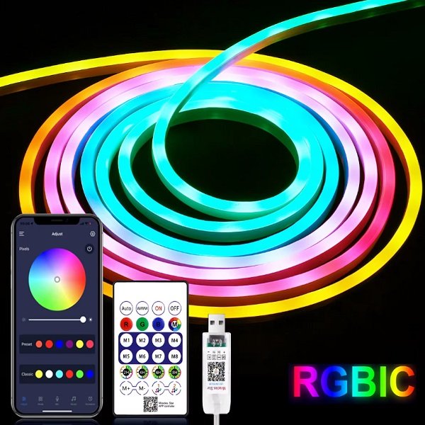Αδιάβροχη διακοσμητική ταινία 5V LED RGBIC 5m με τηλεχειριστήριο και χρονοδιακόπτη (RZ-171)