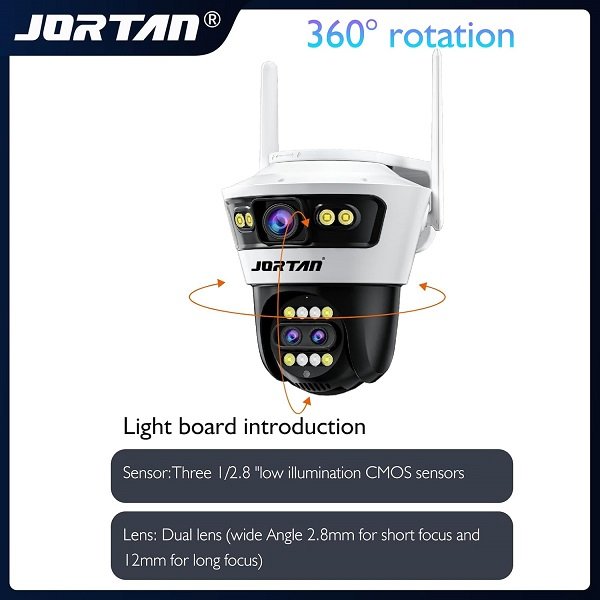Κάμερα JORTAN 9MP Wifi, εξωτερική οθόνη 3 αισθητήρων με υβριδικό ζουμ 8x, διεπαφή Ethernet RJ45, λειτουργία έξυπνου συναγερμού, ανίχνευση κίνησης AI, έγχρωμη νυχτερινή όραση και ήχος 2 δρόμων (JORTAN5PRO)