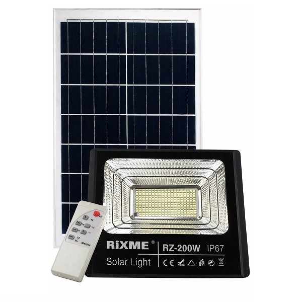 Ηλιακός Προβολέας LED 100W IP67 με πάνελ, Τηλεχειρισμό και Χρονοδιακόπτη (RZ-201)