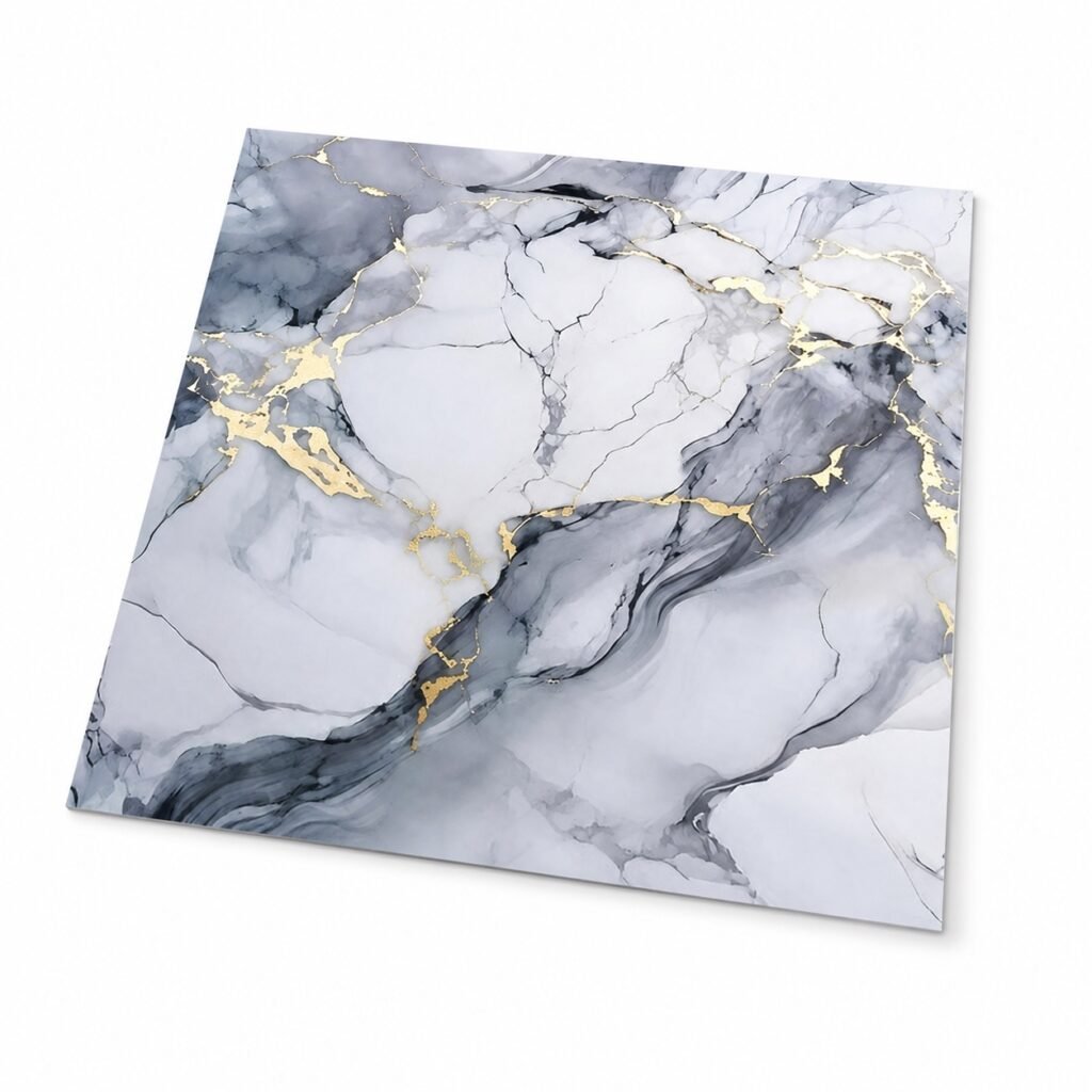 Αυτοκόλλητο Πάνελ Τοίχου 60x60cm – Αδιάβροχο & Θερμομονωτικό PVC με σχέδιο μαρμάρου και χρυσές λεπτομέρειες (WMB-109)