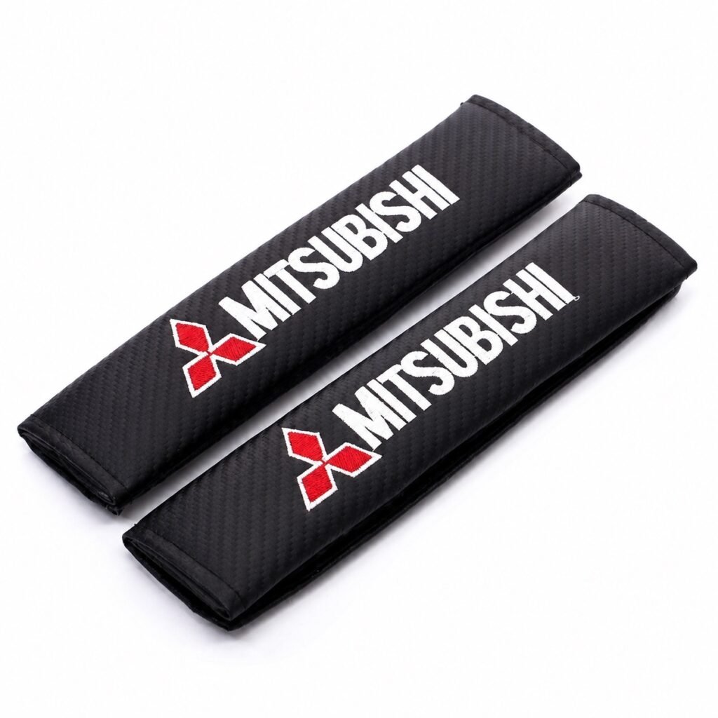 Μαξιλαράκια Ζώνης Αυτοκινήτου Carbon 23x6cm 2τμχ MITSUBISHI (HW-0414)